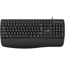 Genius KB-123 Wired AI Copilot Business Keyboard with Palm Rest, USB Plug and Play, Multimedia Function Keys, Full Size UK Layout Design for Home or Office, Black