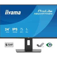 iiyama XB2497HSN-B1 24" IPS LCD USB-C Dock Display with 65W Charging, 4ms (1ms MPRT, Full HD 1920x1080, 350 cd/m2 Brightness, RJ45, 1x HDMI,1 x DisplayPort In, 1 x DP-OUT(MST), USB Hub 2x USB 3.0 + 2x USB-C (7.5W), 2W Speakers, Height Adjustable Stan